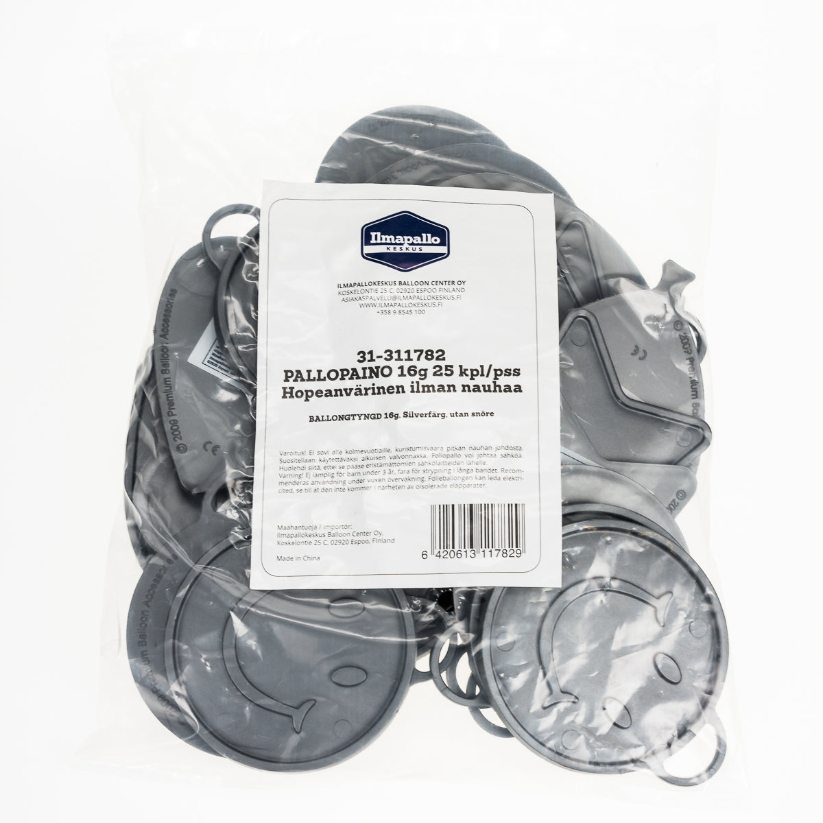 Pallopaino 16 g, hopeanvärinen ilman nauhaa 25 kpl/pss