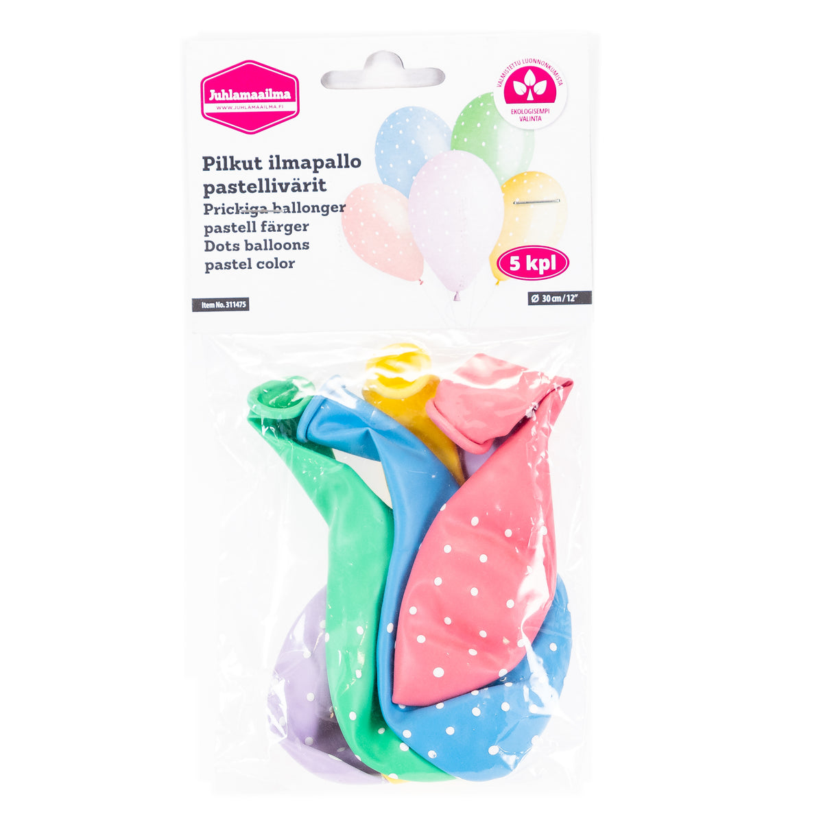 Pilkut ilmapallo 30cm pastellivärit 5 kpl/pss