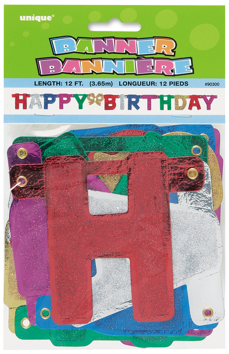 Kirjainnauha Happy Birthday värikäs kimalle 1,42 m