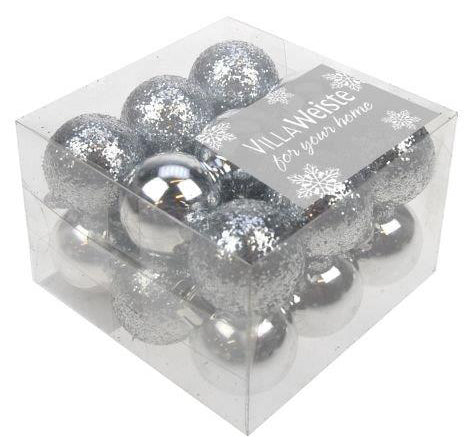 Joulupallo hopeanvärinen, kirkas ja kimalle 18 kpl/pkt