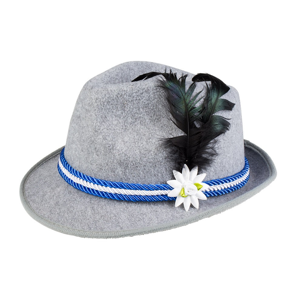 Olutjuhla hattu harmaa sinivalkoisella nyörillä