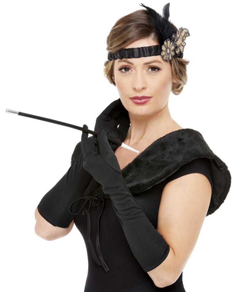 20-luvun asustesetti; hansikkaat, holkki, panta ja stoola