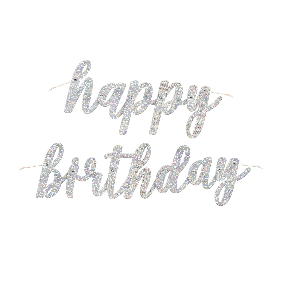 Happy Birthday kirjainnauha hopeanvärinen hologrammi