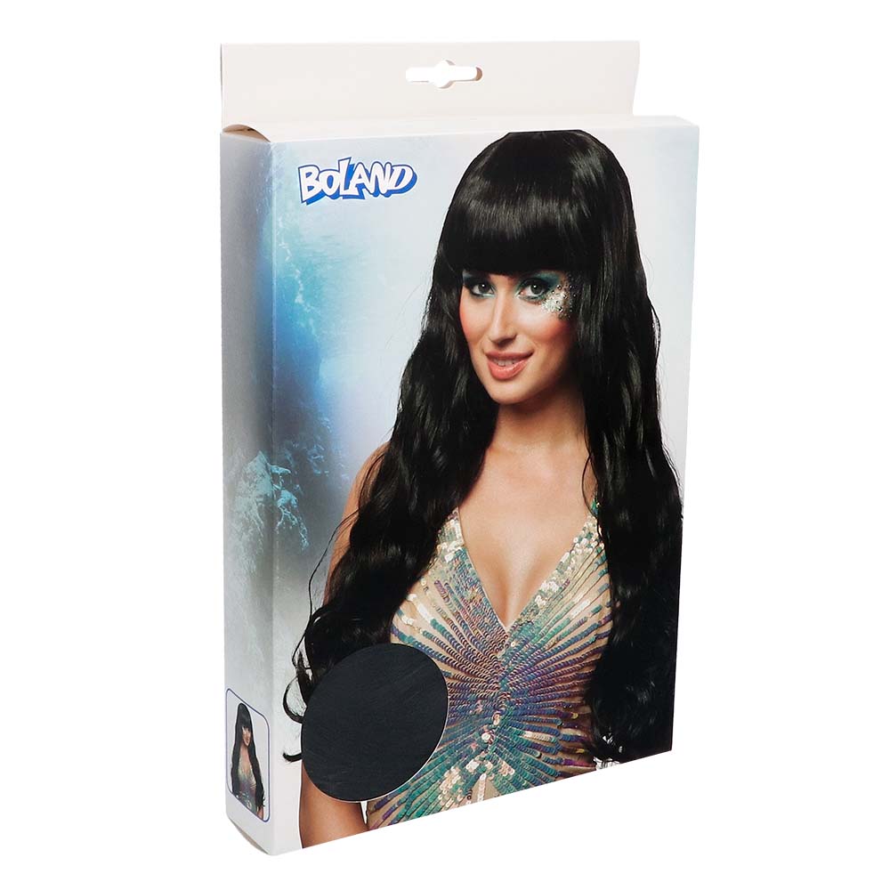 Peruukki musta pitkä laineilla ja otsahiuksilla