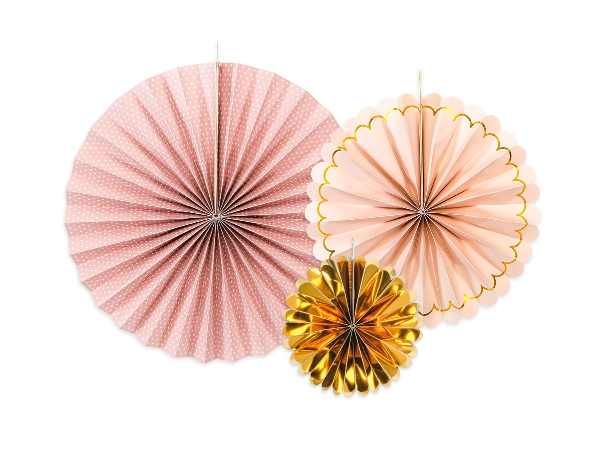 Paperiviuhkakoriste vaaleanpunainen ja kulta 3 kpl/pkt