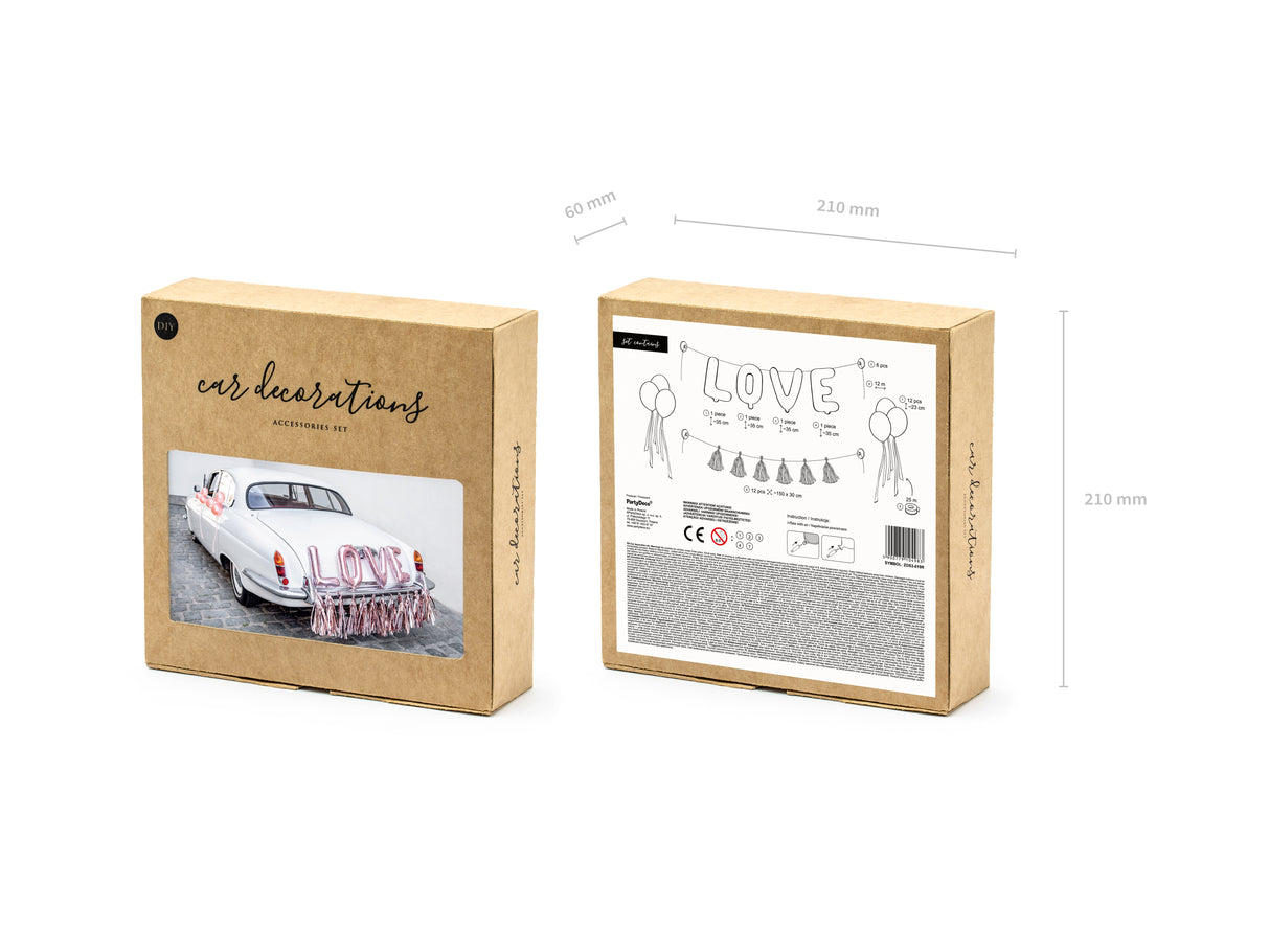 Love hääautonkoristelusetti ruusukullanvärinen