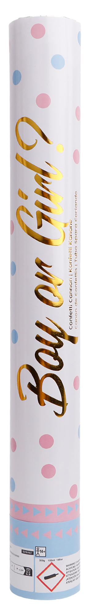 Konfettitykki sukupuolenpaljastus poika 40 cm