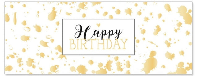 Onnittelukortti 21 x 8 cm - Happy Birthday kullanvärinen