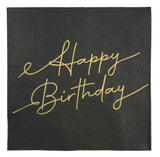 Suuri lautasliina Happy Birthday musta 33 x 33 cm 20 kpl/pkt