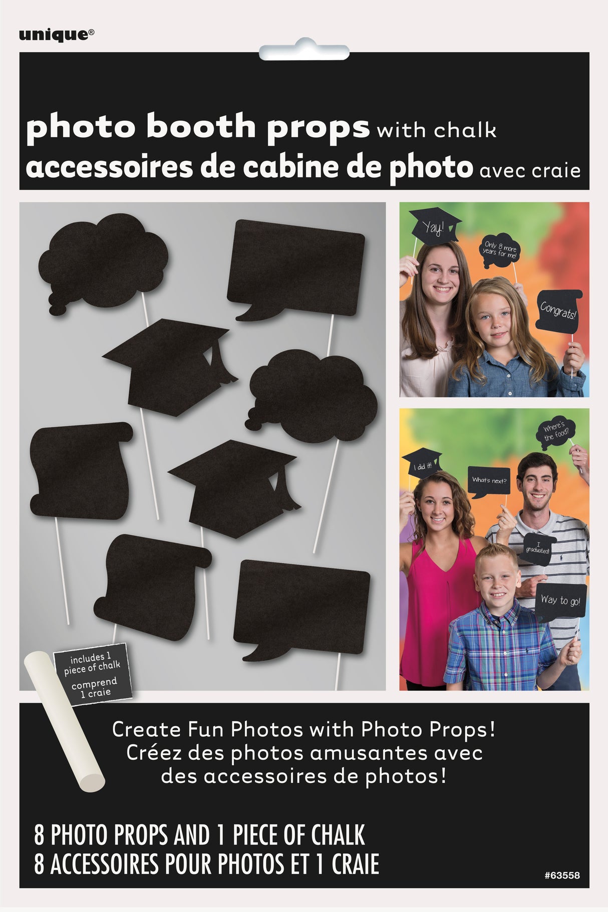 Photo Booth tarvikkeet, liitutaulu valmistujaiset 8 kpl/pkt