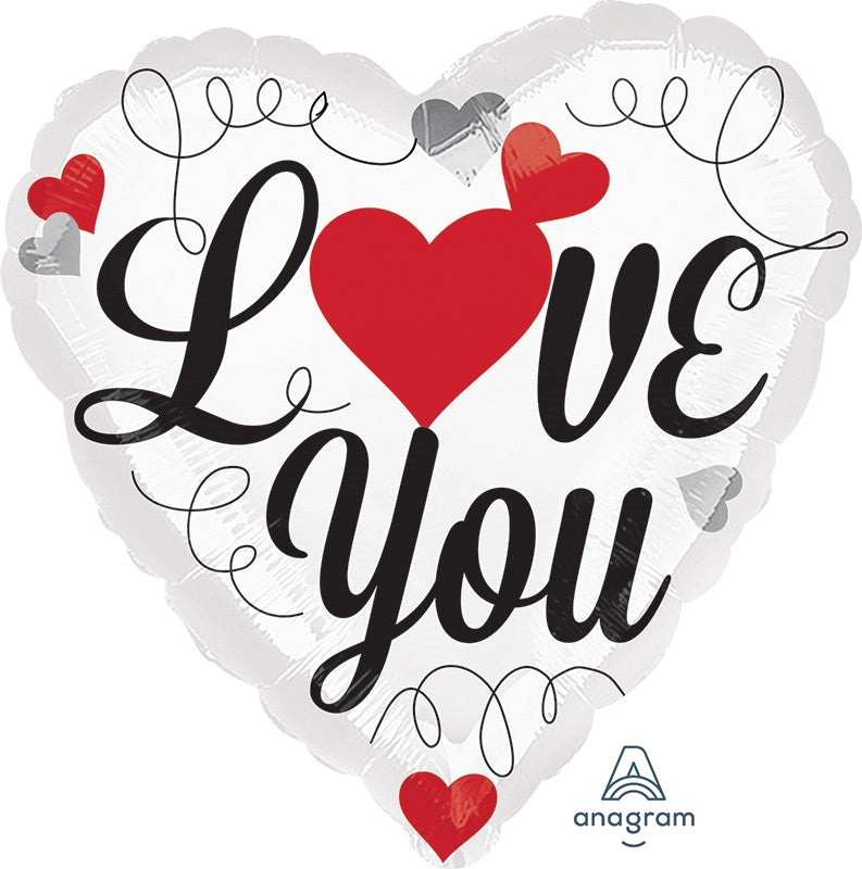 Love you valkoinen sydän foliopallo