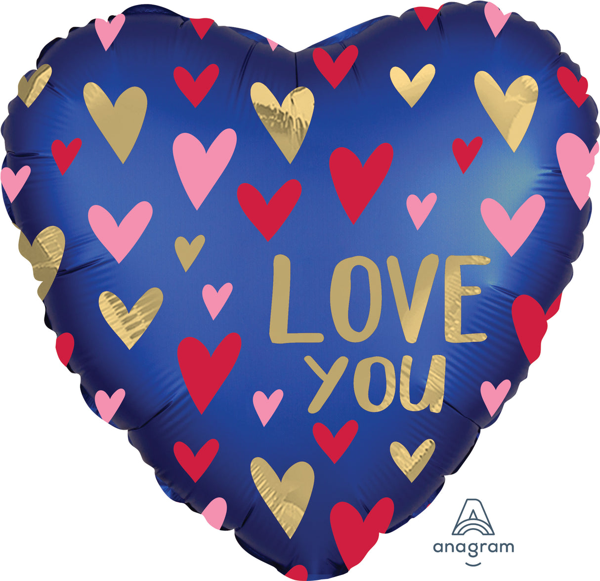 Love you sydämin satiinisininen sydän  foliopallo