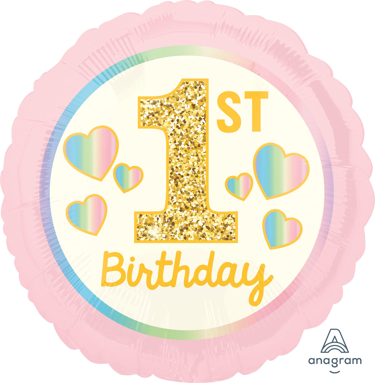 1st Birthday vaaleanpunainen foliopallo
