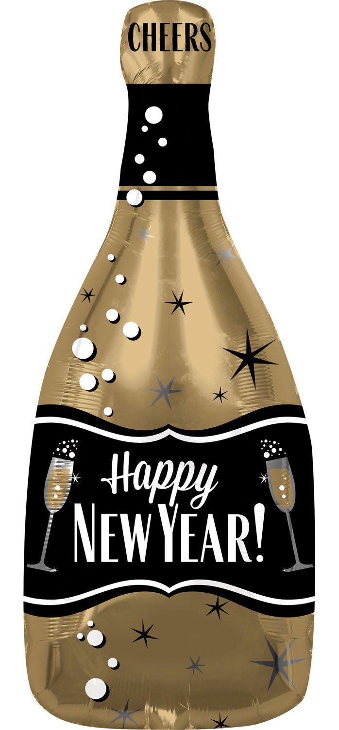 Happy New Year shampanjapullo kultamusta pienmuotofolio