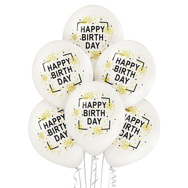 Happy Birthday ilmapallo 30 cm valkoinen 6 kpl/pkt