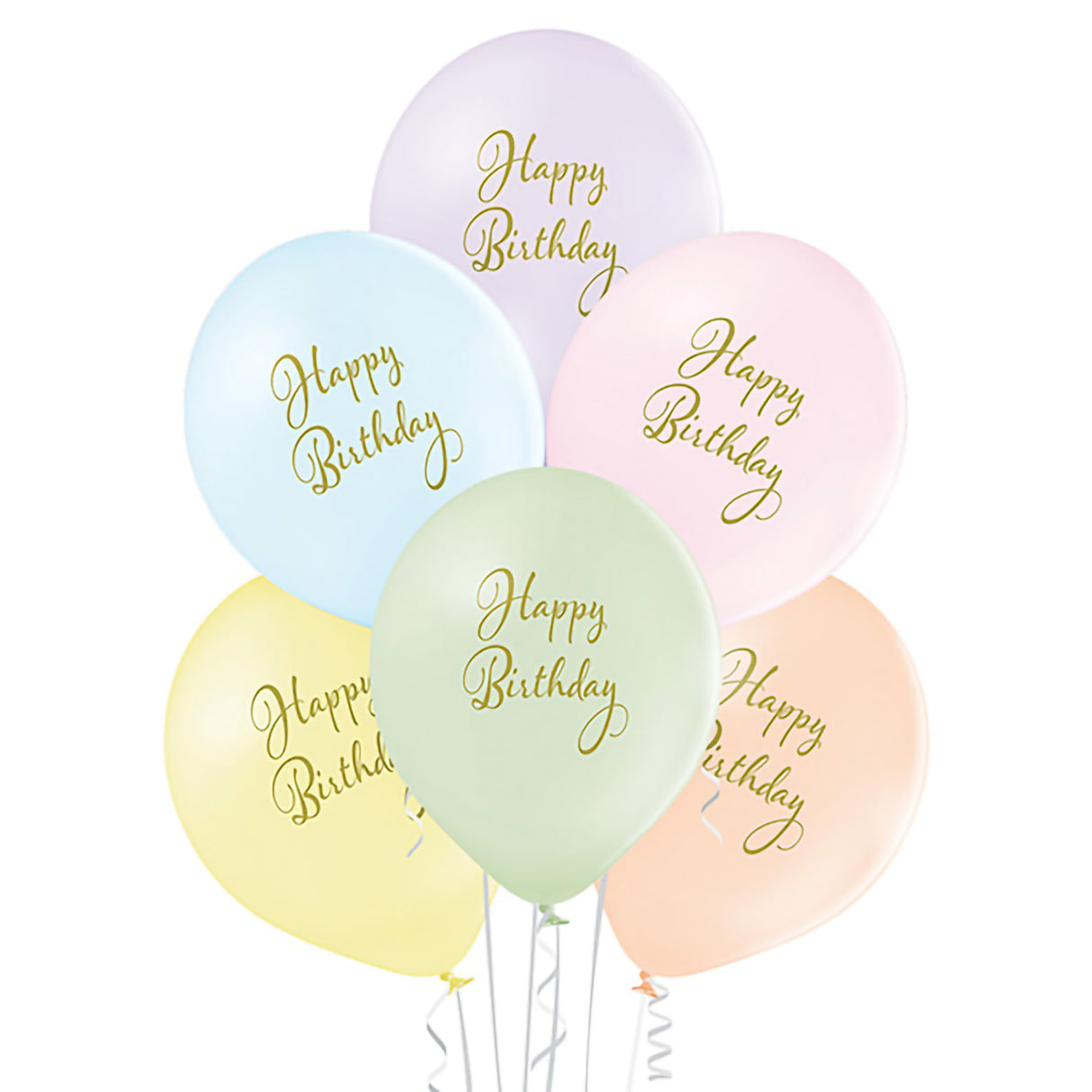 Ilmapallo 30 cm Happy Birthday pastellivärit 6 kpl/pss