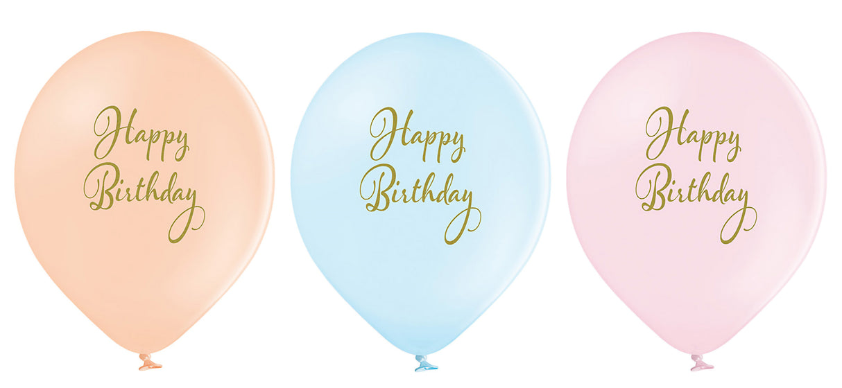 Ilmapallo 30 cm Happy Birthday pastellivärit 6 kpl/pss