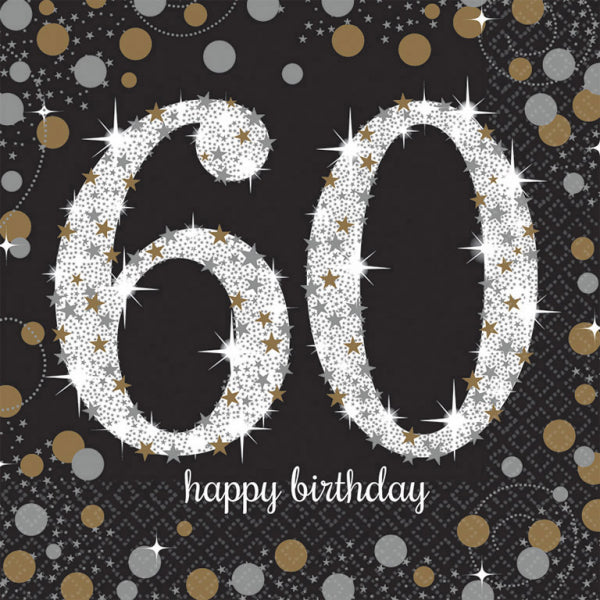 Happy Birthday 60, suuri lautasliina 16 kpl/pkt