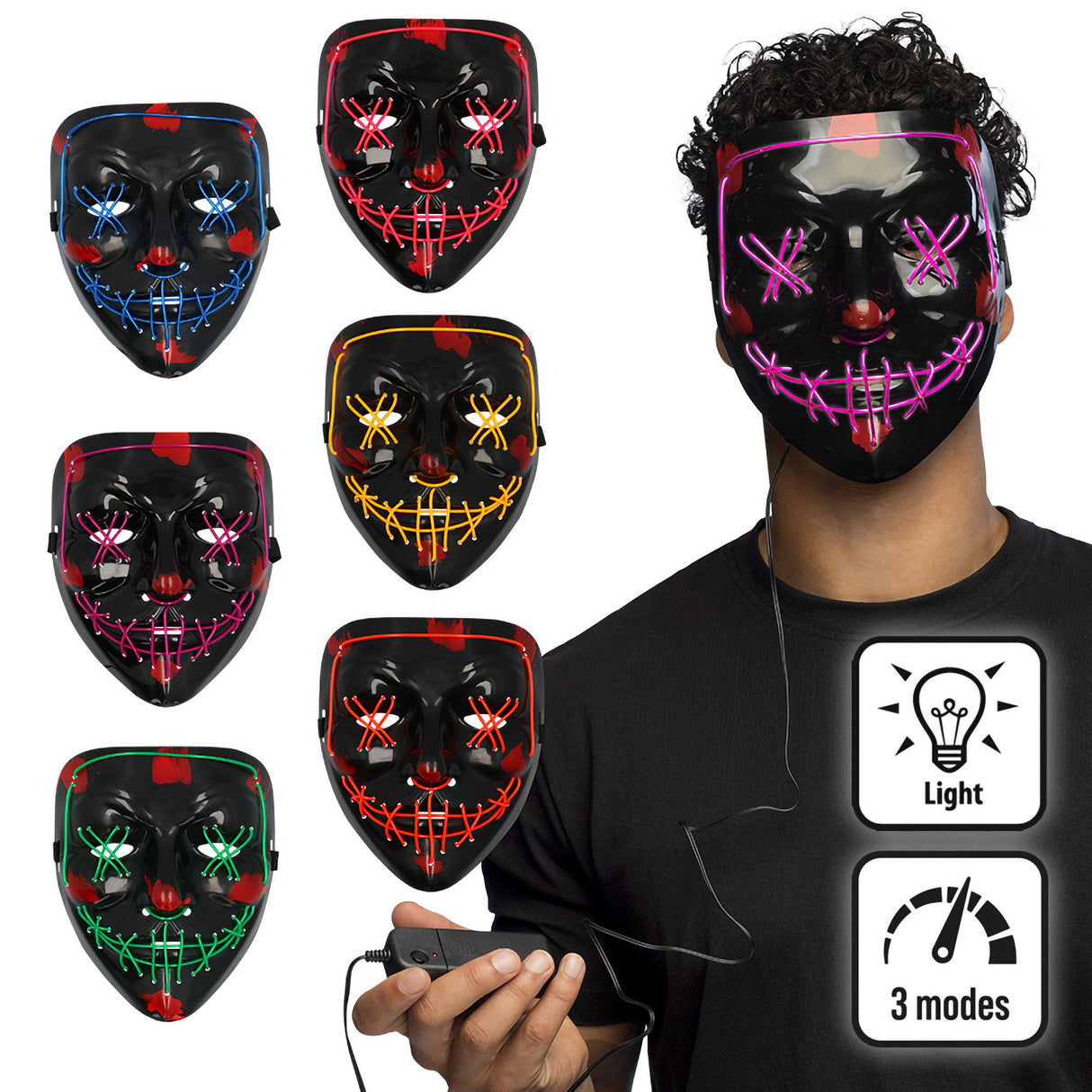 LED naamari valolla, lajitelma 6 erilaista