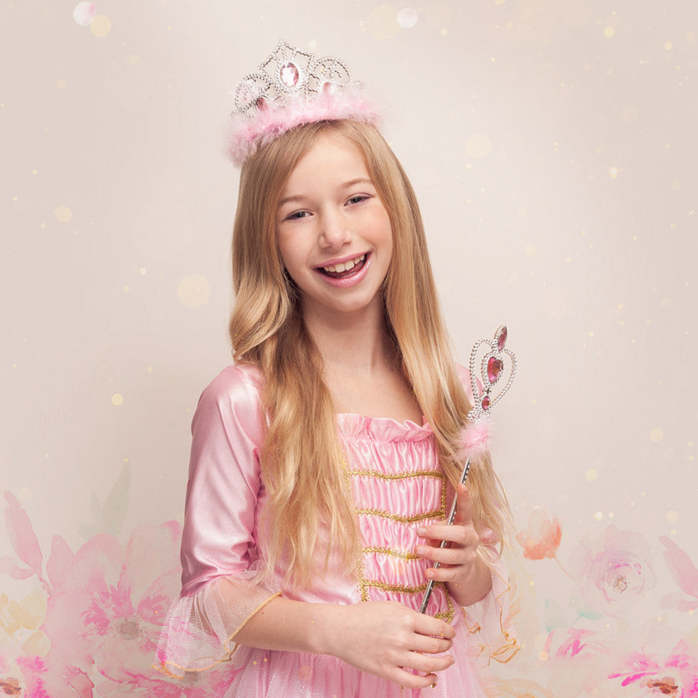 Prinsessamekko ja tiara lasten vaaleanpunainen 7-9 v