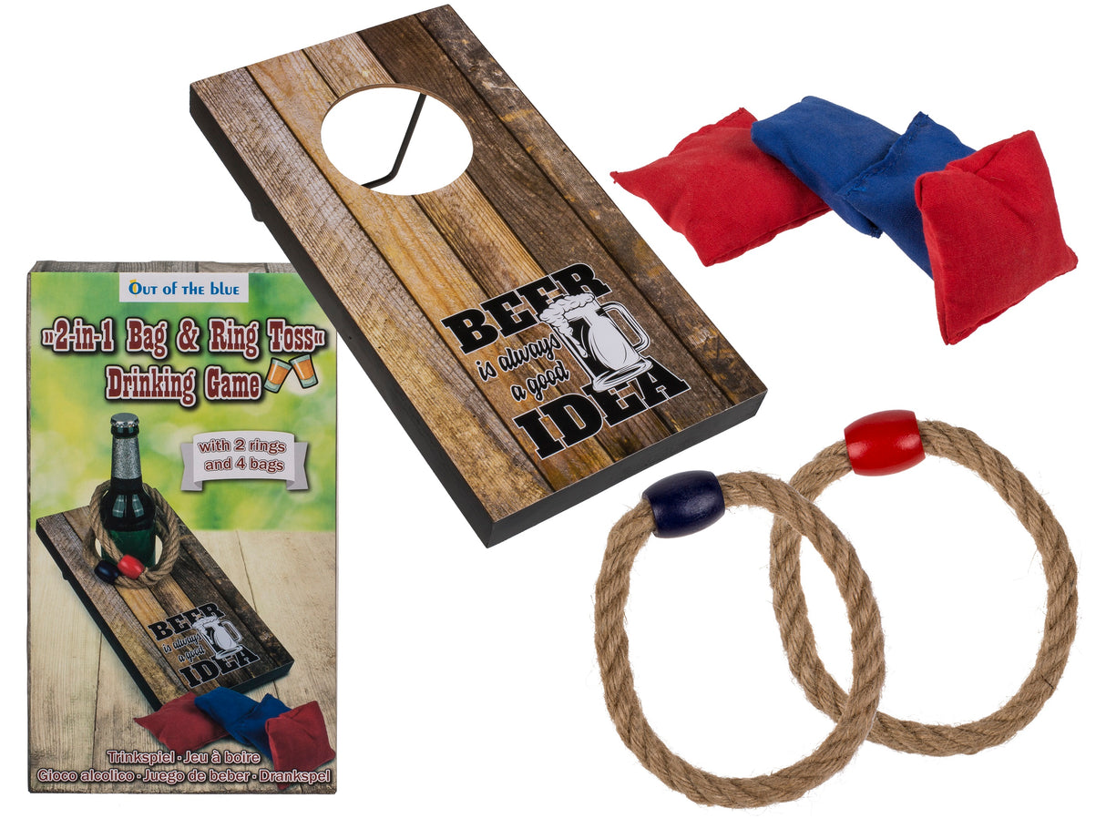 Juomapeli renkaan ja pussinheitto