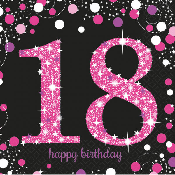 Happy Birthday 18 pinkki suuri lautasliina 16 kpl/pkt