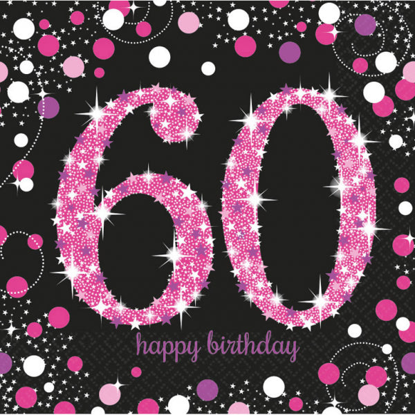 Happy Birthday 60 pinkki suuri lautasliina 16 kpl/pkt