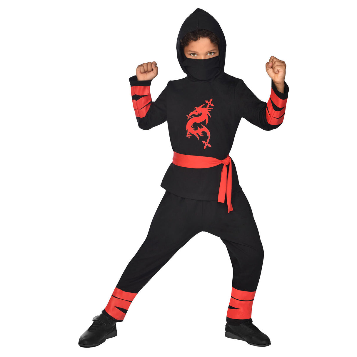 Ninja taistelija musta punainen 6-8 v 116-128 cm