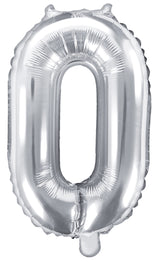 Numerofolio 0 hopeanvärinen ilmatäytteinen 35 cm
