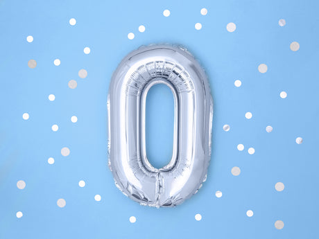 Numerofolio 0 hopeanvärinen ilmatäytteinen 35 cm