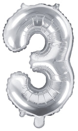 Numerofolio 3 hopeanvärinen ilmatäytteinen 35 cm