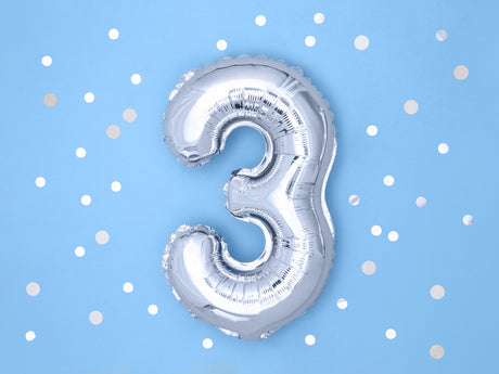 Numerofolio 3 hopeanvärinen ilmatäytteinen 35 cm