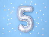 Numerofolio 5 hopeanvärinen ilmatäytteinen 35 cm