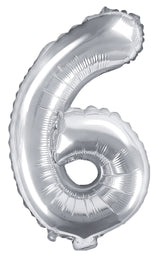 Numerofolio 6 hopeanvärinen ilmatäytteinen 35 cm