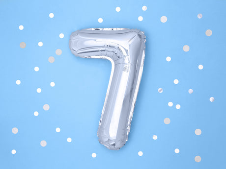 Numerofolio 7 hopeanvärinen ilmatäytteinen 35 cm