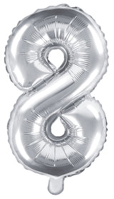 Numerofolio 8 hopeanvärinen ilmatäytteinen 35 cm