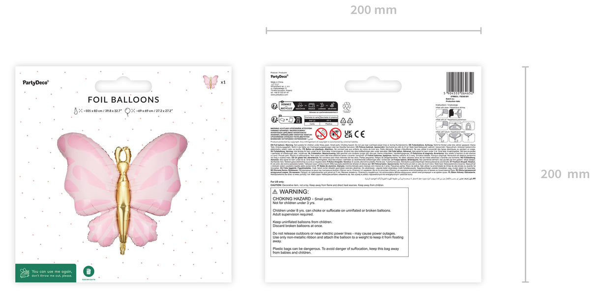 Perhonen muotofoliopallo pinkki
