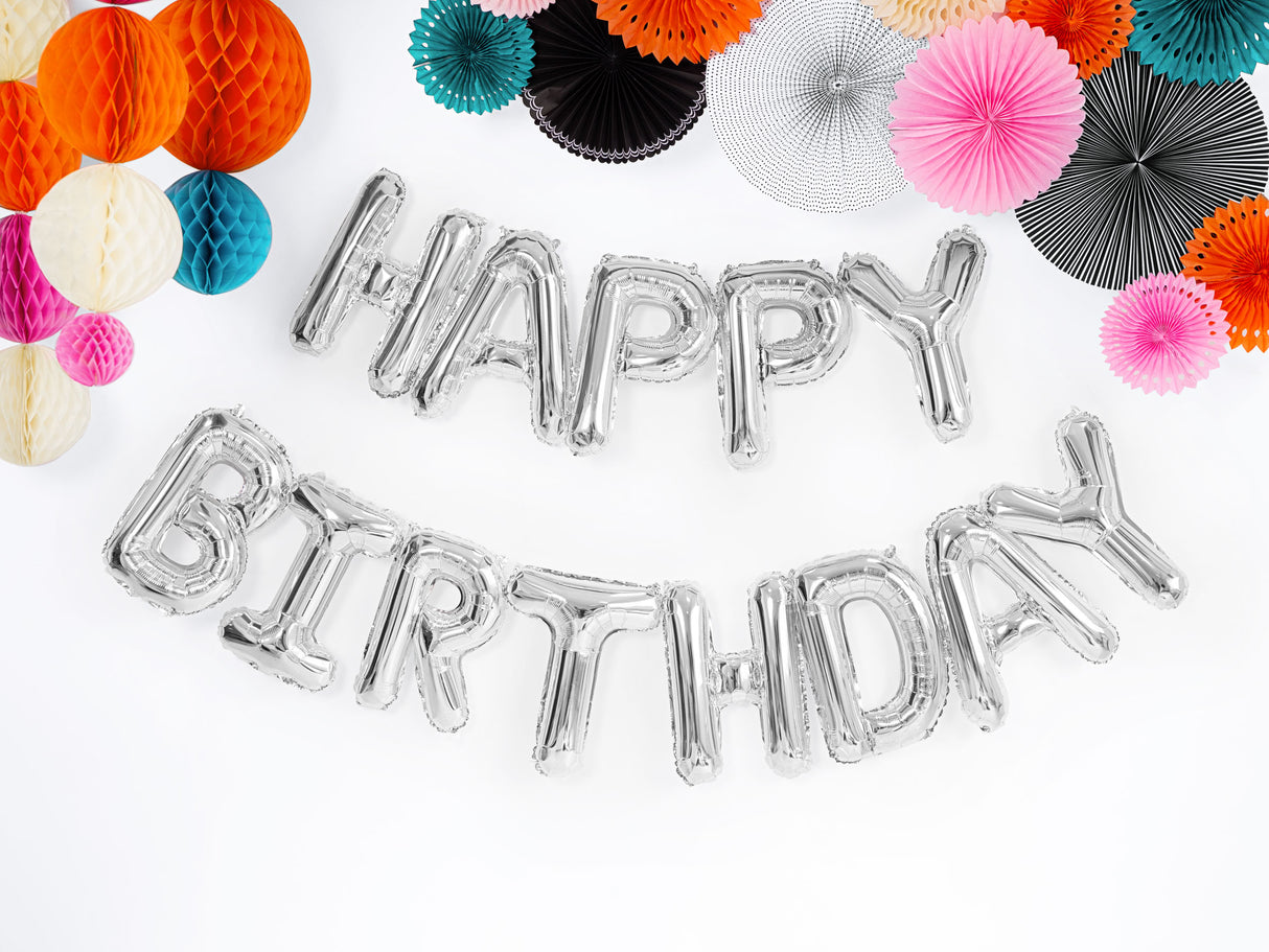 Happy Birthday ilmalla täytettävä foliopallosetti