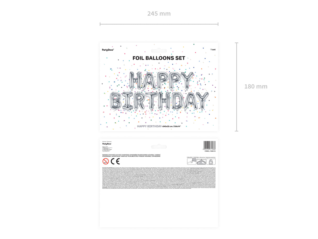 Happy Birthday ilmalla täytettävä foliopallosetti