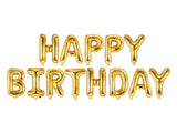 Happy Birthday kirjaimet foliopallosetti kullanvärinen