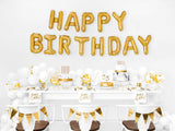 Happy Birthday kirjaimet foliopallosetti kullanvärinen