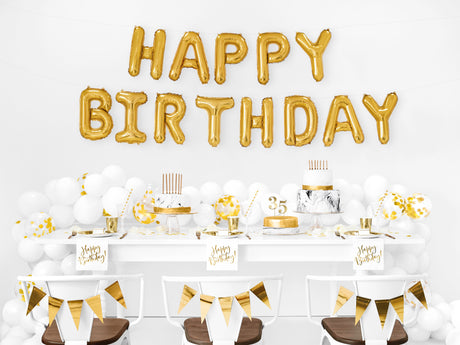 Happy Birthday kirjaimet foliopallosetti kullanvärinen