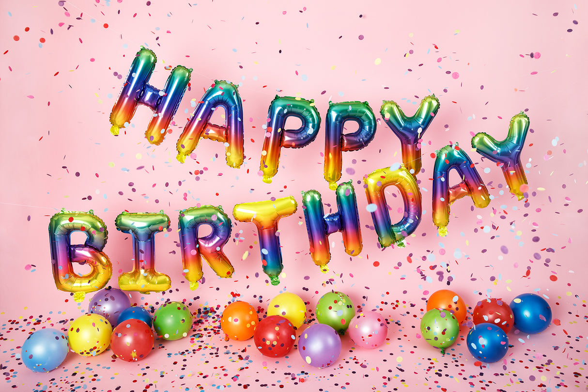 Happy Birthday kirjainfoliopallo sateenkaari