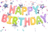 Happy Birthday värikäs ilmalla täytettävä foliopallosetti