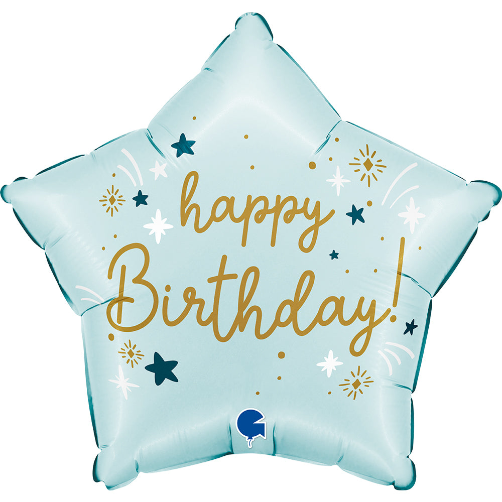 Happy Birthday vaaleansininen tähti foliopallo