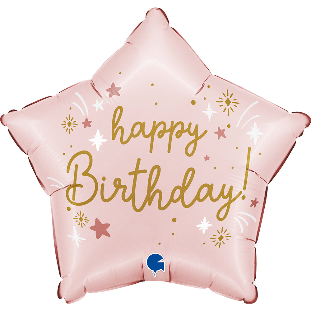 Happy Birthday vaaleanpunainen tähti foliopallo