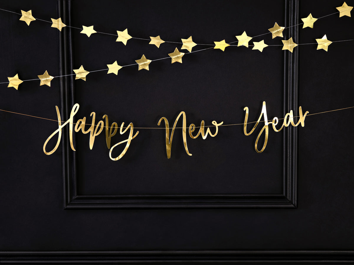 Happy New Year kirjainnauha kullanvärinen 18 x 66 cm