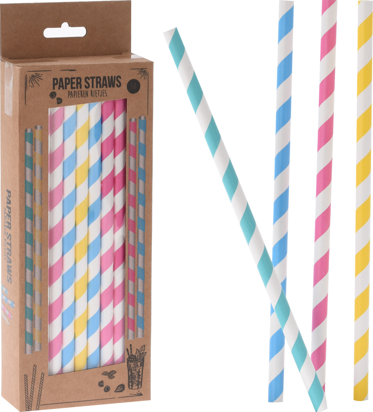 Jumbo pahvijuomapilli värikkäät raidat 93 x 260 mm 50 kpl/pkt