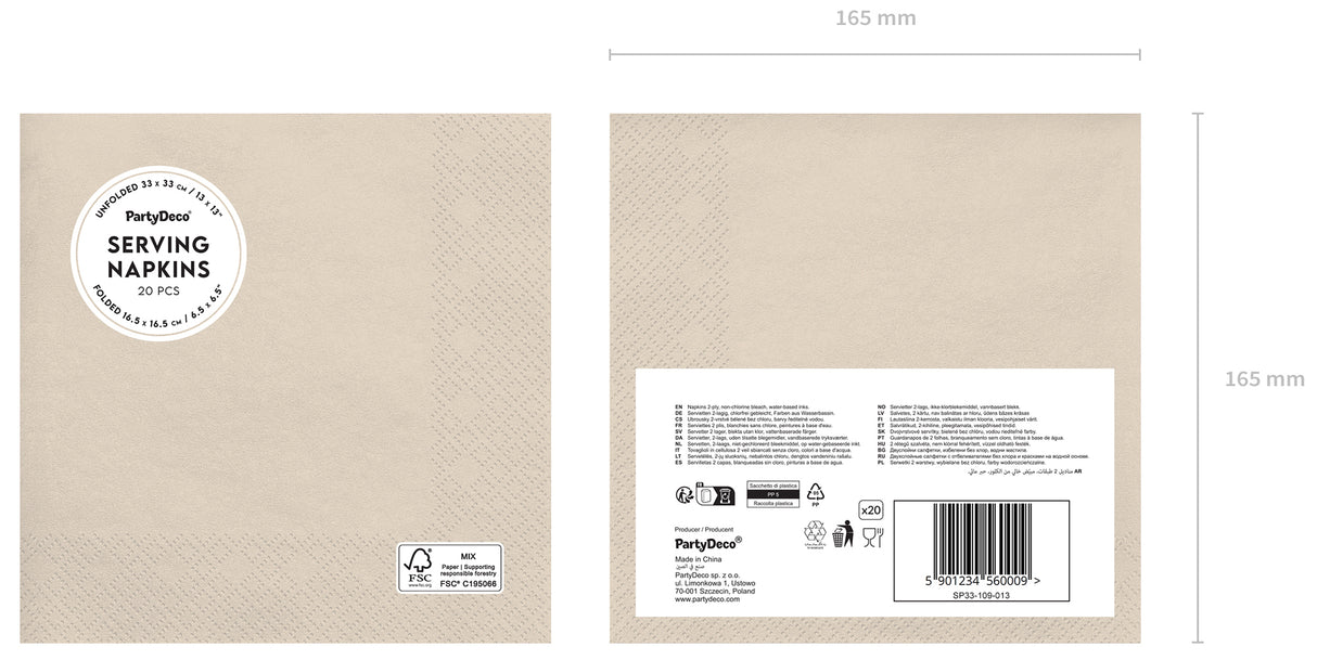 Lautasliina beige, 33 x 33 cm 20 kpl/pkt