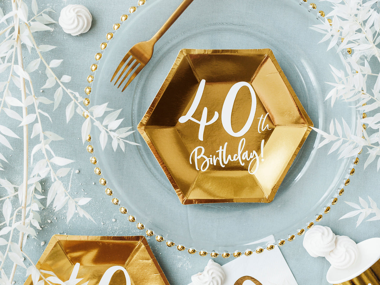 Happy Birthday 40 pahvilautanen korkeakiiltokulta 6 kpl/pkt